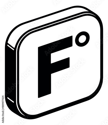 Isometric line art illustration of a Fahrenheit temperature icon depicting a temperature unit for weather applications