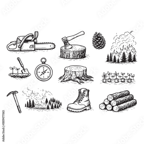 Forestry and nature conservation equipment for wood cutting