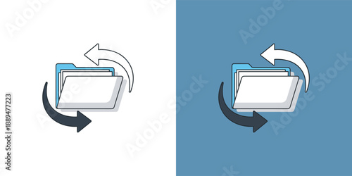Synchronized folder icons with arrows illustrating data synchronization on different backgrounds