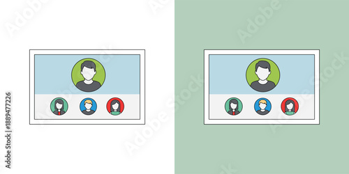 User interface elements displayed on contrasting backgrounds showcasing profile icons and interactive buttons from a digital design viewpoint