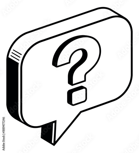 Isometric line art illustration of a question bubble depicting asking for information