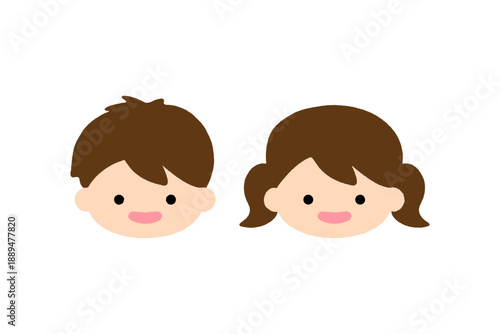 笑顔の男の子と女の子の子どもの顔 かわいい人物イラスト 教育や保育に使えるシンプル素材