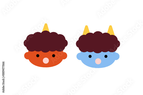 節分の赤鬼と青鬼 驚いた顔のかわいい表情イラスト 日本行事 子ども向け素材
