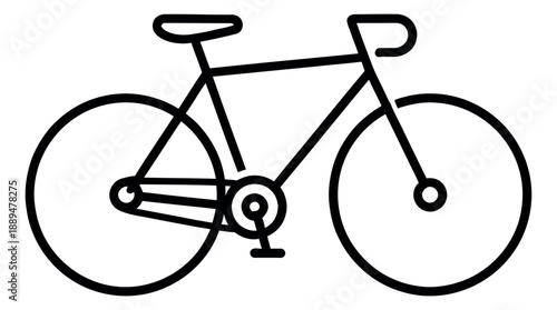 Line art illustration of a bicycle depicting a side view for sports, transportation, or leisure designs