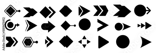 Collection of diverse black arrow icons and directional symbols on a white background Vector