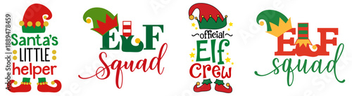 Christmas Elf Quotes & Lettering Set — Santa’s Little Helper, Elf Squad and Official Elf Crew Festive Typography Designs