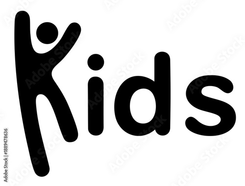 Kids Word Logo with Child Figure — Children Organization Branding for Education, Toys, Childcare and Social Projects