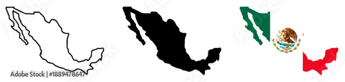 Mexico Map Silhouettes with Flag