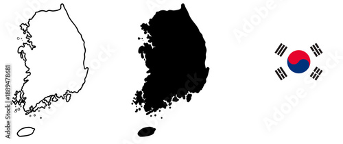 South Korea map silhouette with national flag