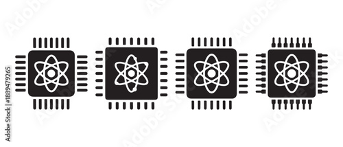 Quantum Computer Chips with Atomic Symbol Isolated on White Background.