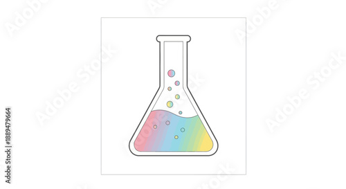 Colorful Erlenmeyer Flask with Bubbles Icon on Isolated White Background