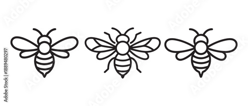 Line Art Bees Flying Sequence Isolated on White Background.