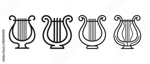 Collection of Lyre Instruments Isolated on White Background.