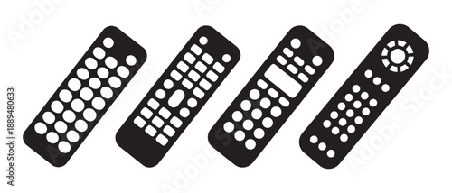 Diverse Remote Controls Lineup Isolated on White Background.