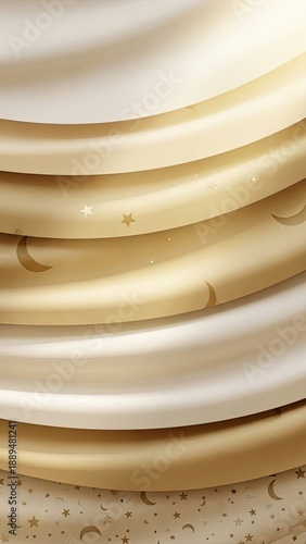 Elegant and Luxurious Draped Fabric Background with Shimmering Golden Tones, Adorned with Subtle Celestial Moon and Star Patterns for a Serene Aesthetic