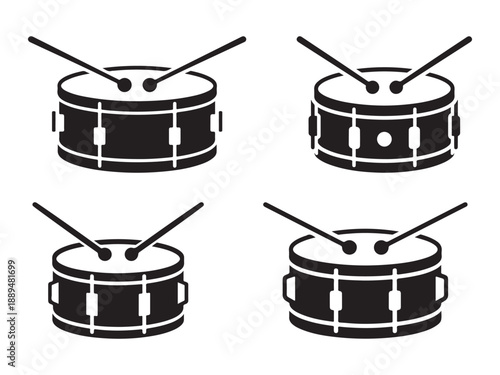 Drum Kit Set with Drumsticks, Musical Instrument Collection isolated on white background.