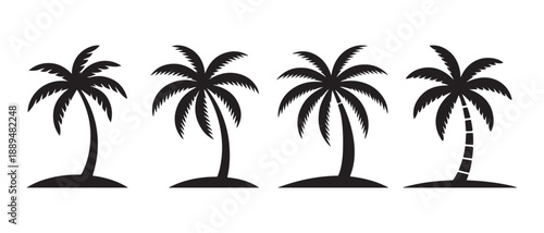 Collection of Tropical Palm Trees Silhouettes Isolated on White Background.