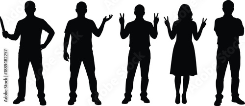 People,silhouette,gestures,hand,signs,standing,men,women,poses,body,language,communication,expression,black,figures,collection,vector,illustration,design,concept