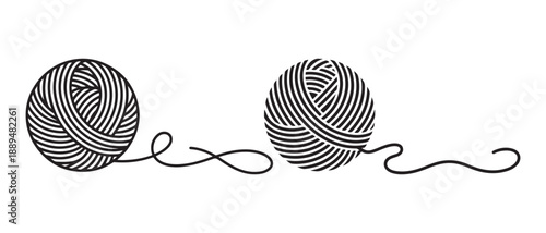 Balls of Yarn with String Unraveling Isolated on White Background.