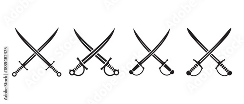Crossed Sabers and Swords Collection. Classic Military Weapon Icons isolated on white background.