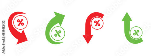 Percent Arrow icon. Curved arrow icon with percent symbol, economic growth, increase, Growth and Decline, vector illustration