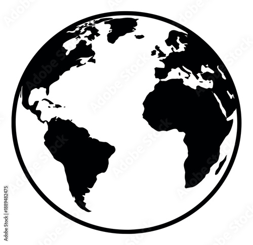 Simple line art illustration of Earth globe depicting a world map for global communication and geography