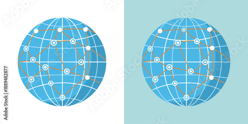 Global Network Connections Illustration Featuring Globe with Interconnected Nodes on Different Backgrounds