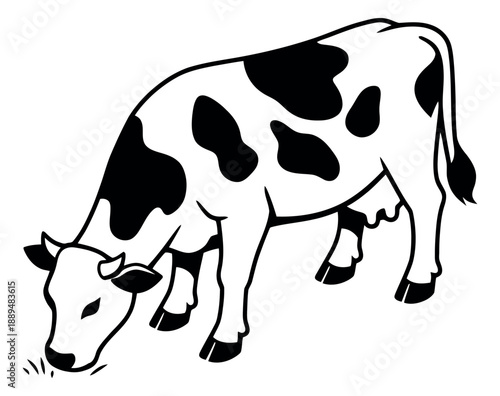 Line art illustration of a dairy cow depicting grazing for farm and food concepts