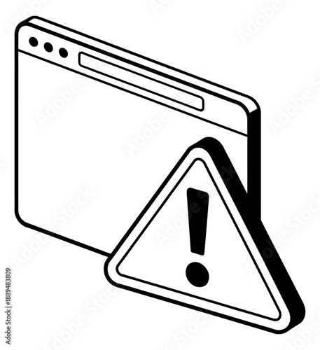 Isometric line art illustration of a web browser depicting an error warning for online security