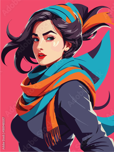 Fashionable Woman with Colorful Scarf