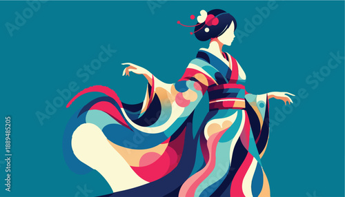 Girl in Kimono with Dynamic Design