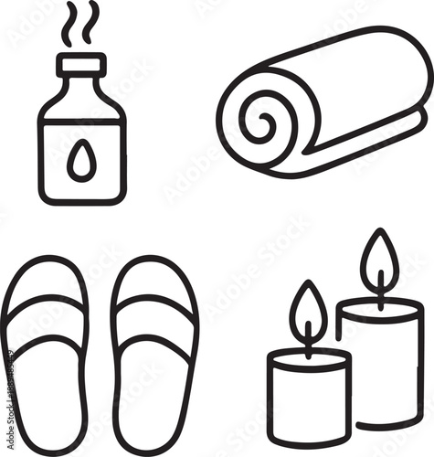 Spa therapy hand drawn vector doodle collection with stones, candle and brush.