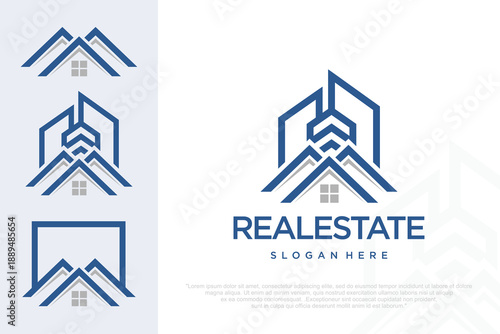 Real Estate Logo Design with City Building and House Icon .vector illustration