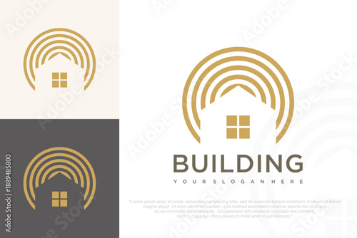 Modern Real Estate Logo with Building and Sun . vector illustration