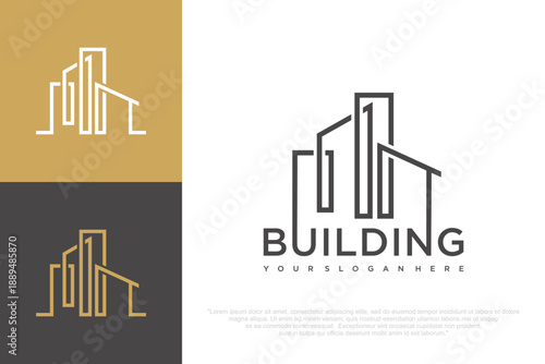 Real Estate Logo with Modern Building Icon . vector illustration