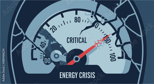 Cracked Energy Crisis Gauge Showing Critical Levels, Symbolizing Power Shortage and Economic Strain