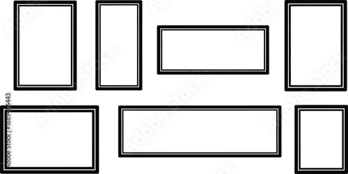 A collection of empty picture frames on a white background