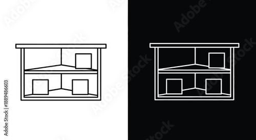 A contrasting depiction of a simple two story house outline shown in white on black and vice versa