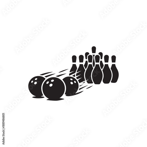 vector illustration of a black cat bowling ball and pins bowling ball with pins, vector set of bowling logos, emblems and design elements, bowling ball and pins vector illustration of a silhouette 