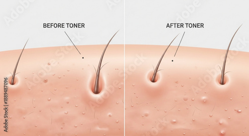 Skin pores before and after using toner skincare comparison facial treatment effectiveness