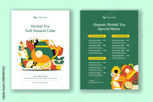 Herbal Tea Flat Cartoon Hand Drawn Social Media Landing Page Background Illustration