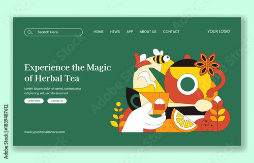 Vertical Poster Herbal Tea Flat Cartoon Hand Drawn Template Background Illustration