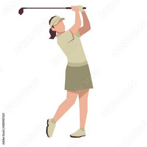 Golf girl players pose or movement when play with golf stick