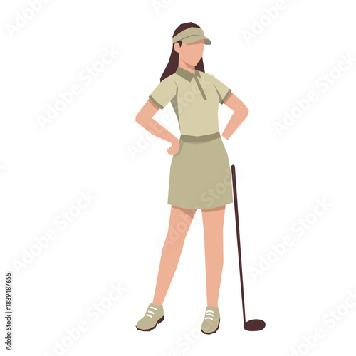 Golf girl players pose or movement when play with golf stick