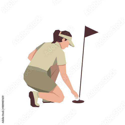 Golf girl players pose or movement when play with golf stick