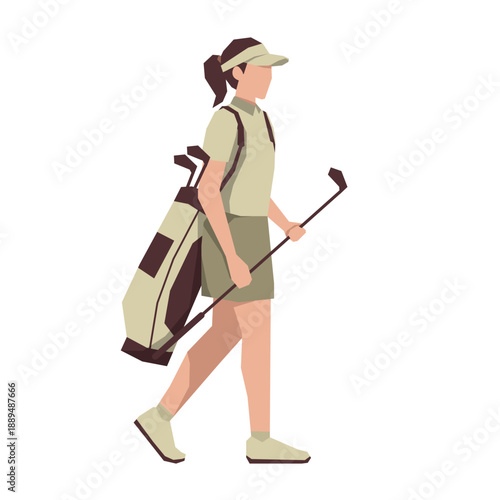 Golf girl players pose or movement when play with golf stick