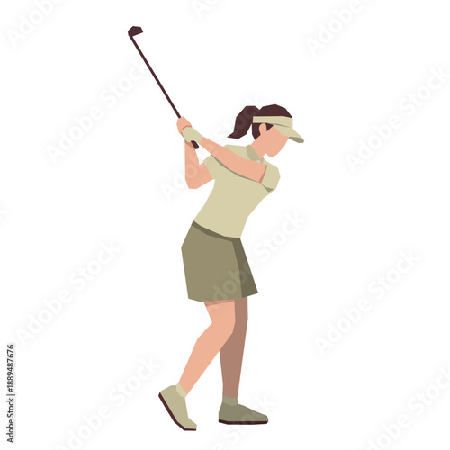 Golf girl players pose or movement when play with golf stick