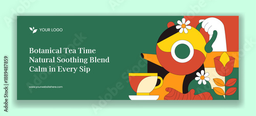 Herbal Tea Flat Cartoon Hand Drawn Invitation Template With Background Illustration