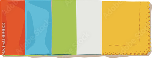 Colorful textile fabric swatches with decorative scalloped edges for home decor linens and interior design branding vector