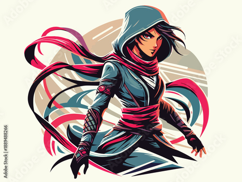 Illustration of Assassin Girl in Anime Art Style